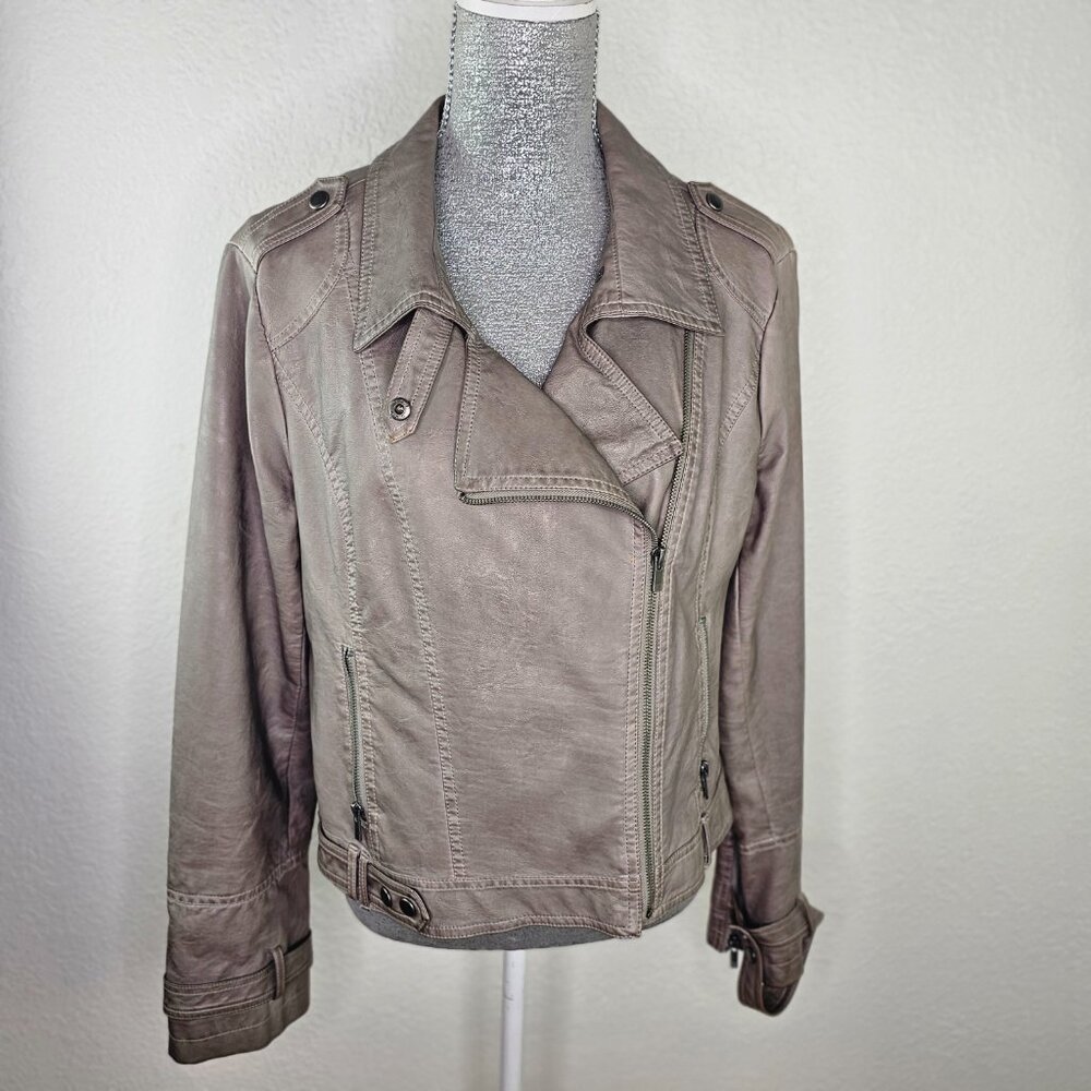 Blanc Noir Faux Leather‎ Moto Jacket Size XL